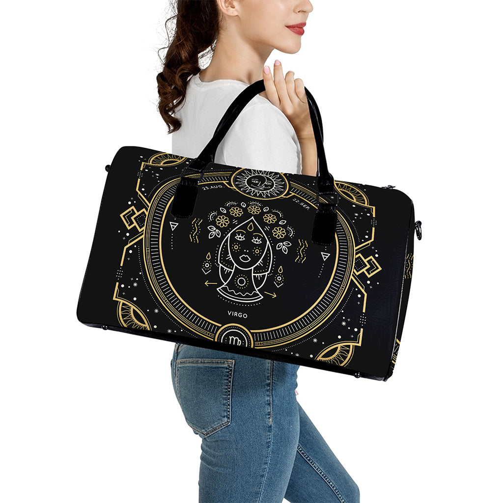 Vintage Virgo Zodiac Sign Print Leather Duffle Bag