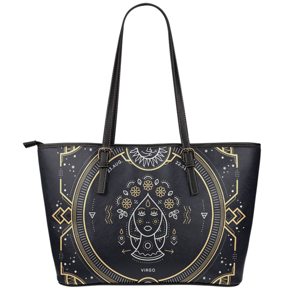 Vintage Virgo Zodiac Sign Print Leather Tote Bag