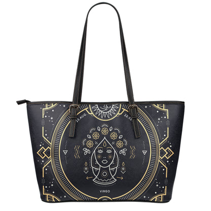 Vintage Virgo Zodiac Sign Print Leather Tote Bag