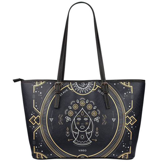 Vintage Virgo Zodiac Sign Print Leather Tote Bag