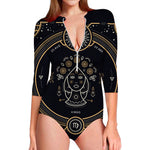 Vintage Virgo Zodiac Sign Print Long Sleeve Swimsuit