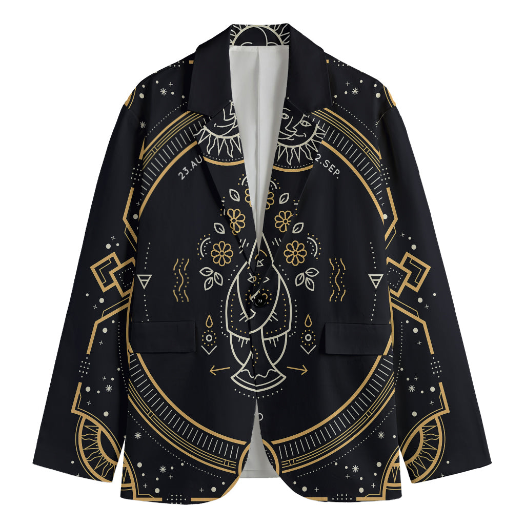 Vintage Virgo Zodiac Sign Print Men's Cotton Blazer