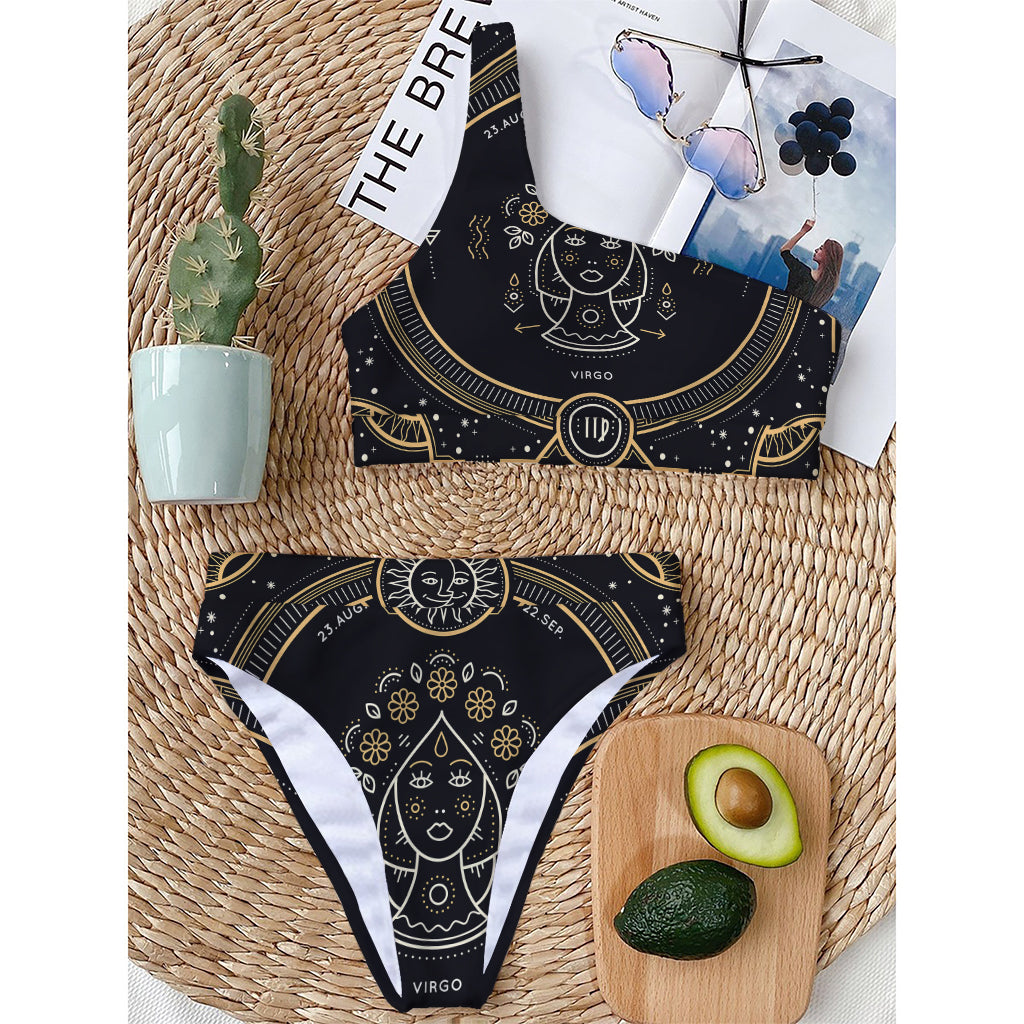 Vintage Virgo Zodiac Sign Print One Shoulder Bikini Top