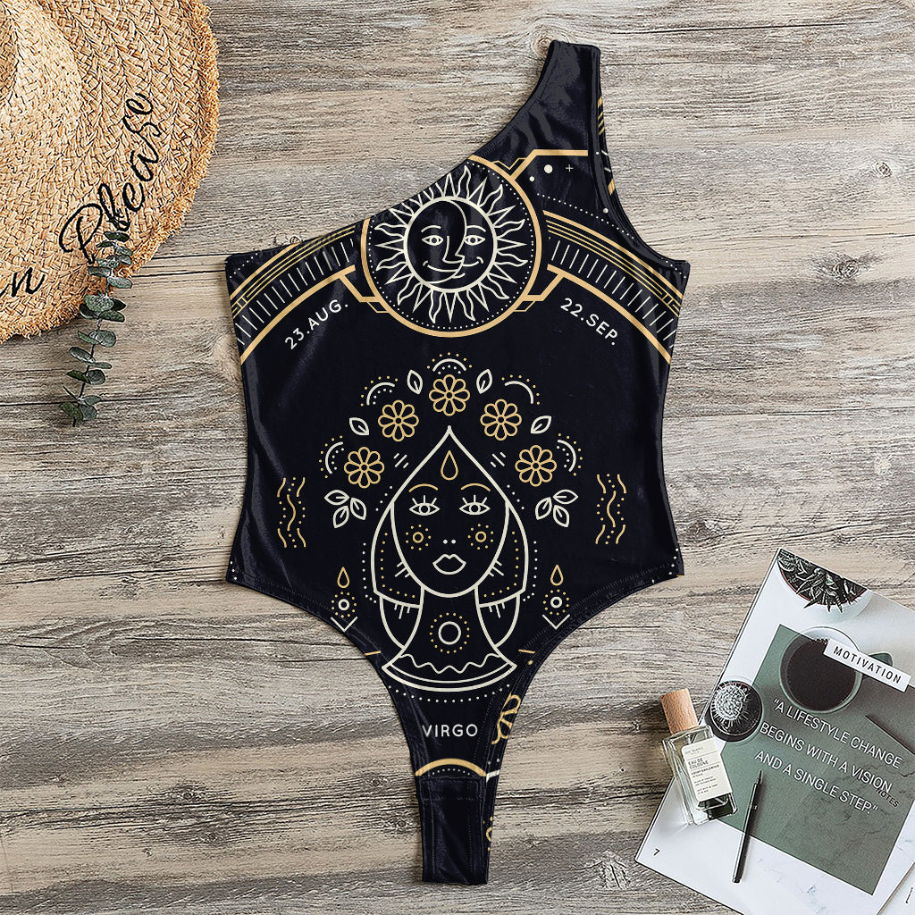 Vintage Virgo Zodiac Sign Print One Shoulder Bodysuit