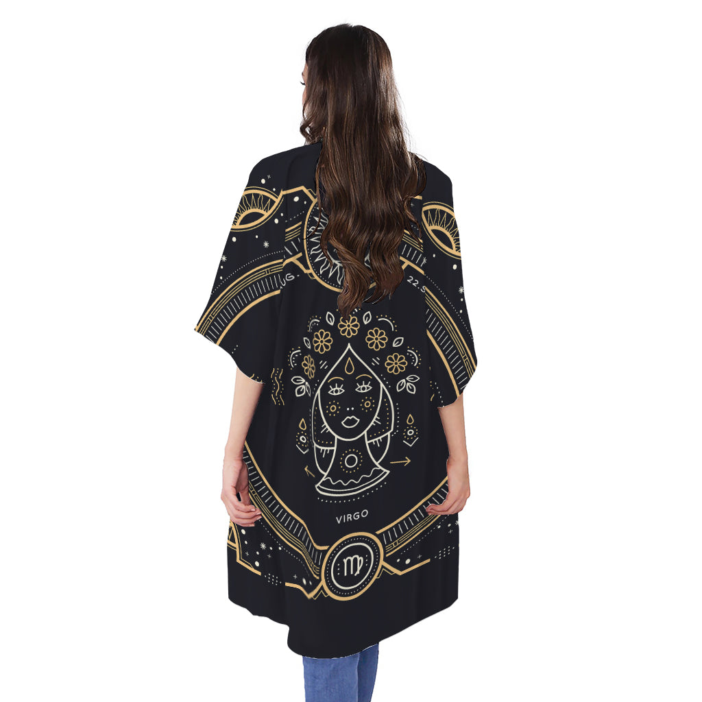 Vintage Virgo Zodiac Sign Print Open Front Beach Cover Up