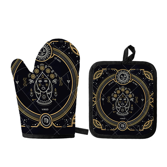 Vintage Virgo Zodiac Sign Print Oven Mitt And Pot Holder Set