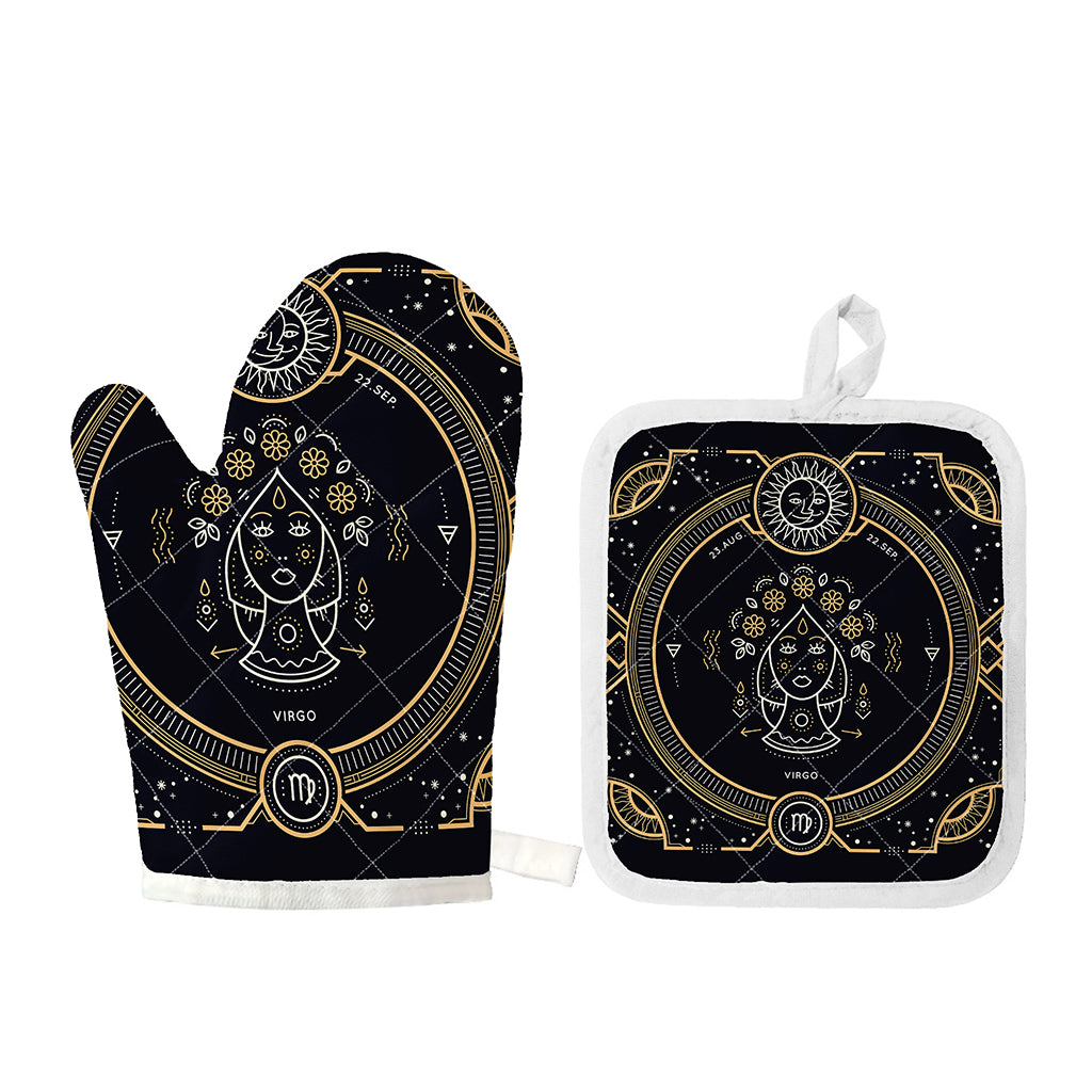 Vintage Virgo Zodiac Sign Print Oven Mitt And Pot Holder Set