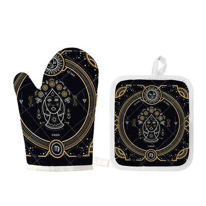 Vintage Virgo Zodiac Sign Print Oven Mitt And Pot Holder Set