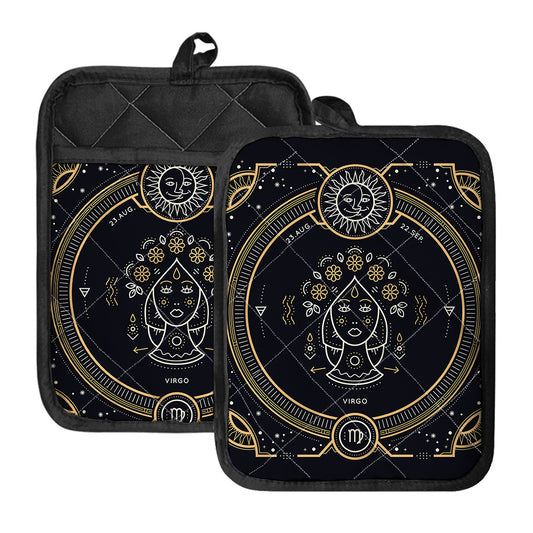 Vintage Virgo Zodiac Sign Print Pot Holders With Pocket