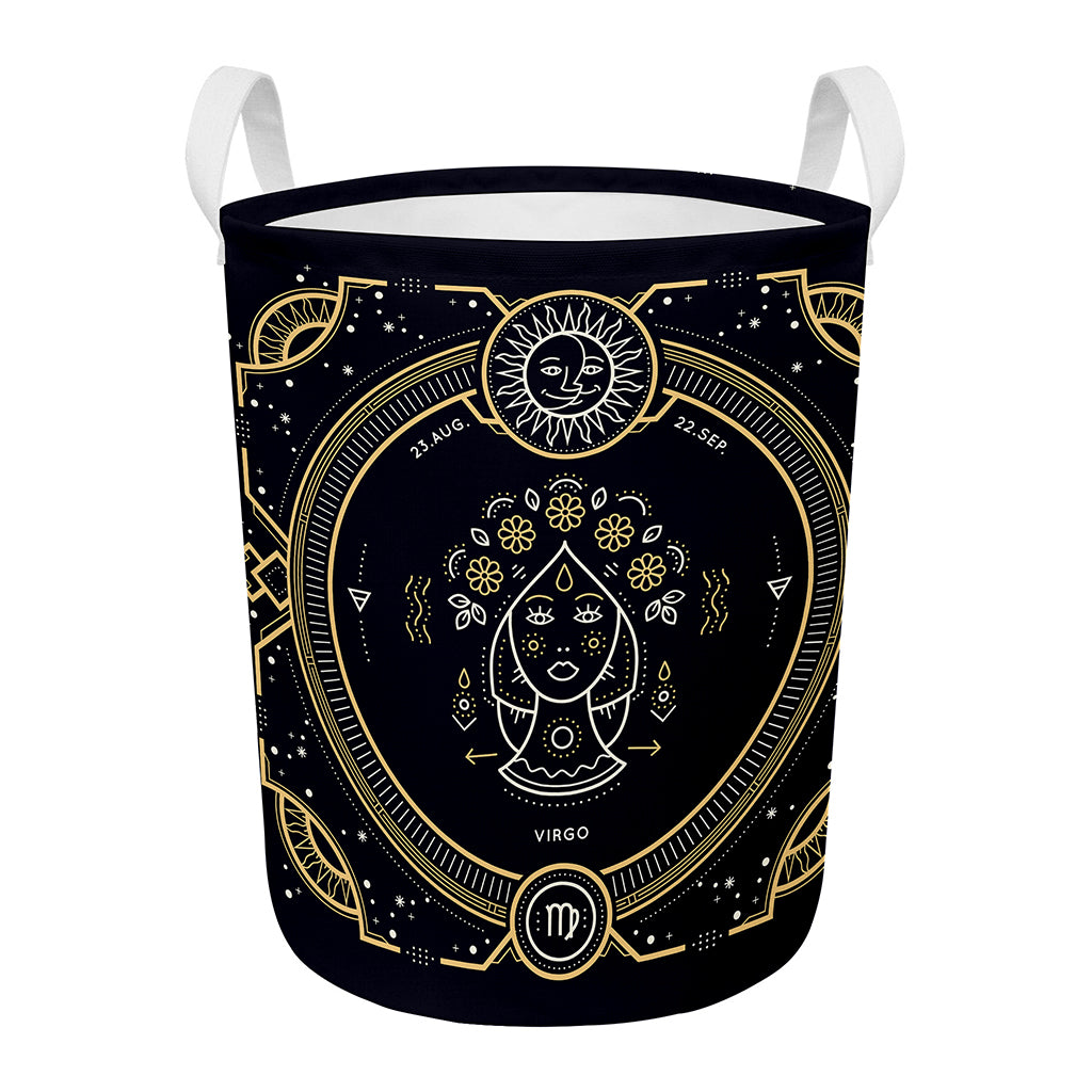 Vintage Virgo Zodiac Sign Print Round Laundry Basket