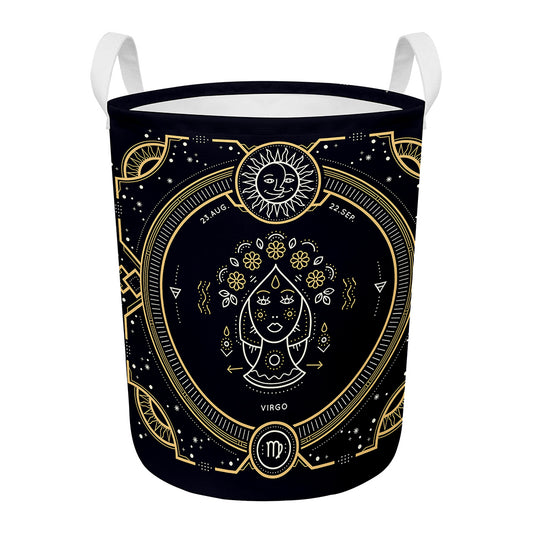 Vintage Virgo Zodiac Sign Print Round Laundry Basket