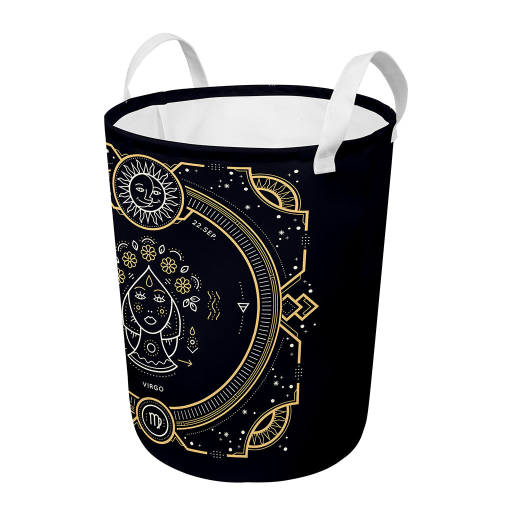 Vintage Virgo Zodiac Sign Print Round Laundry Basket