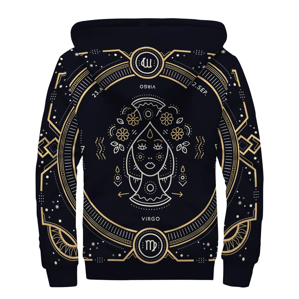 Vintage Virgo Zodiac Sign Print Sherpa Lined Zip Up Hoodie