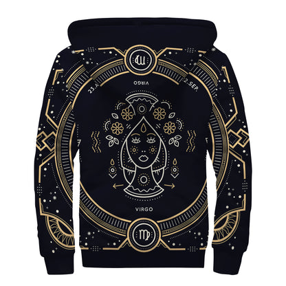 Vintage Virgo Zodiac Sign Print Sherpa Lined Zip Up Hoodie