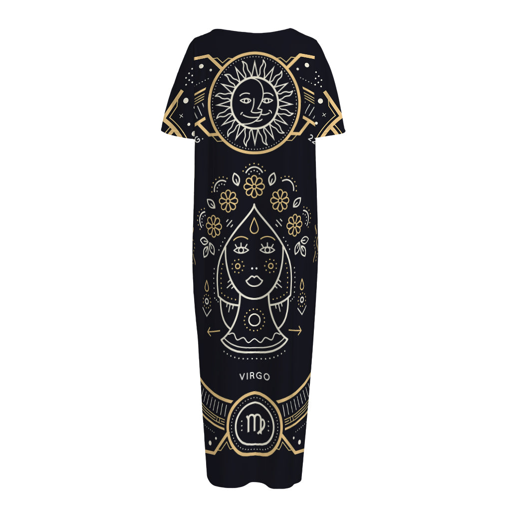 Vintage Virgo Zodiac Sign Print Short Sleeve Long Nightdress