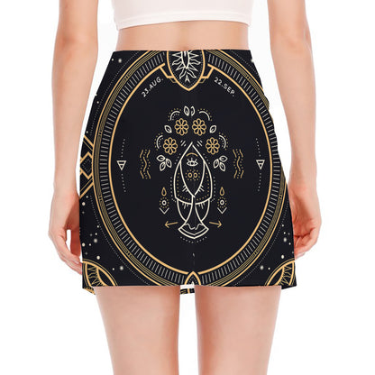 Vintage Virgo Zodiac Sign Print Side Slit Mini Skirt