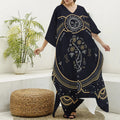 Vintage Virgo Zodiac Sign Print Silk V-Neck Kaftan Dress
