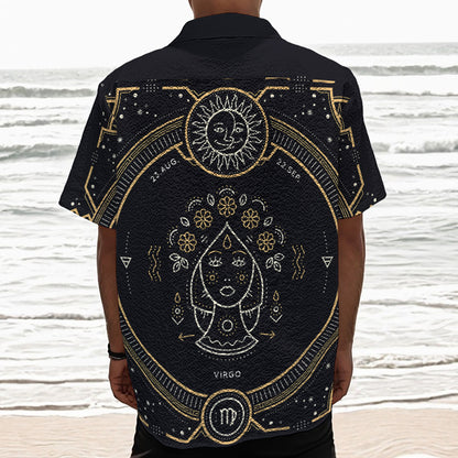 Vintage Virgo Zodiac Sign Print Textured Short Sleeve Shirt