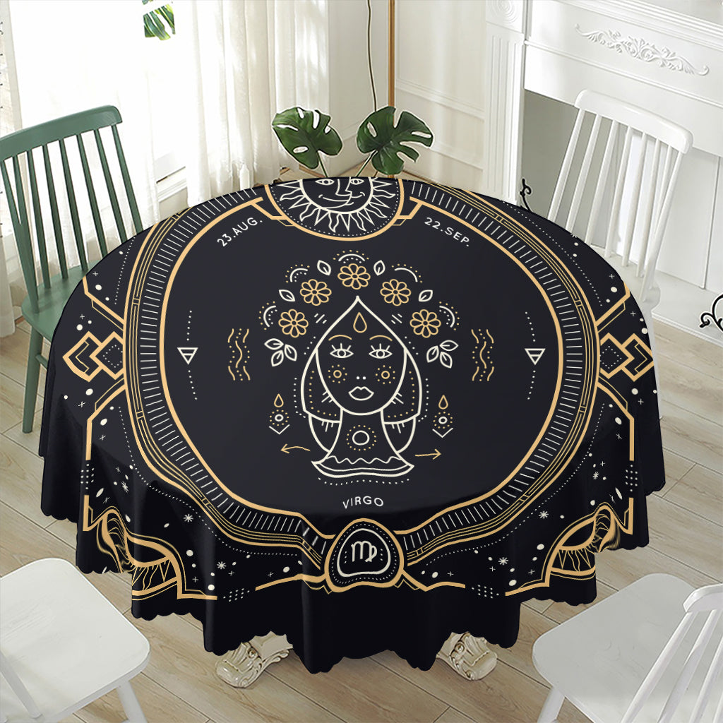 Vintage Virgo Zodiac Sign Print Waterproof Round Tablecloth