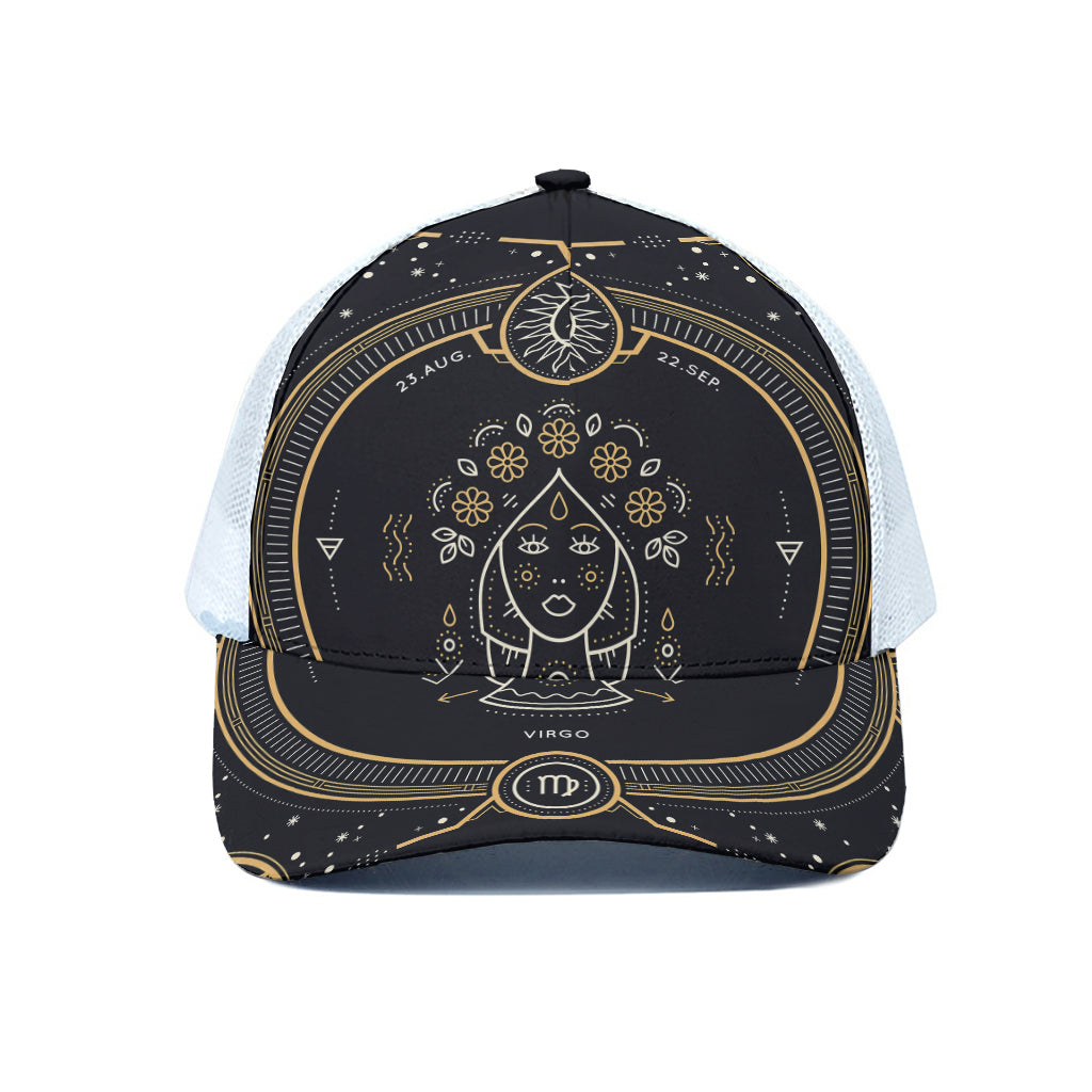 Vintage Virgo Zodiac Sign Print White Mesh Trucker Cap