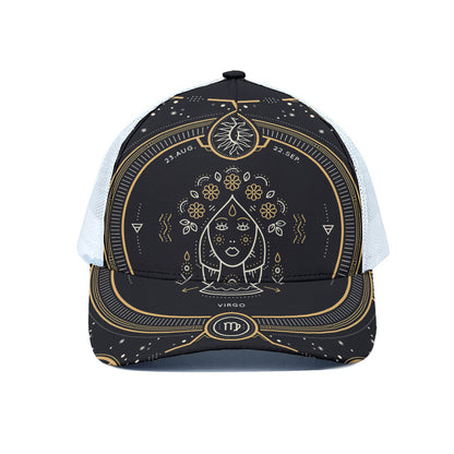 Vintage Virgo Zodiac Sign Print White Mesh Trucker Cap