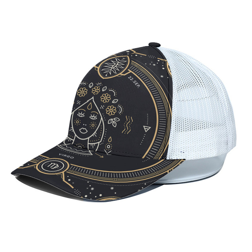 Vintage Virgo Zodiac Sign Print White Mesh Trucker Cap