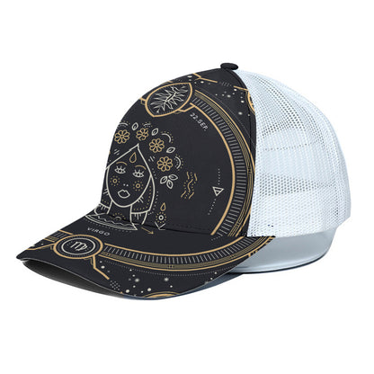 Vintage Virgo Zodiac Sign Print White Mesh Trucker Cap