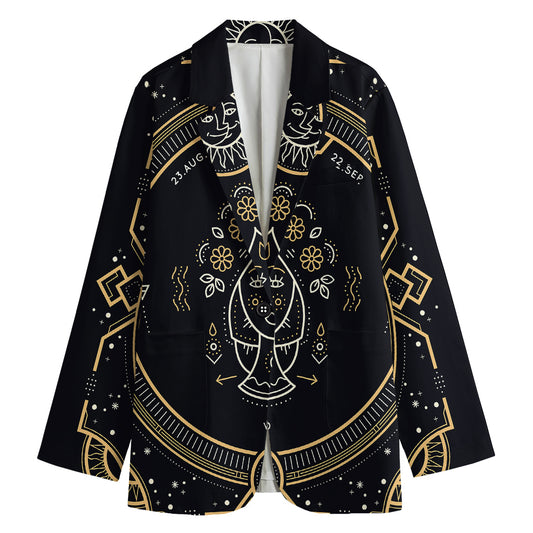 Vintage Virgo Zodiac Sign Print Women's Cotton Blazer