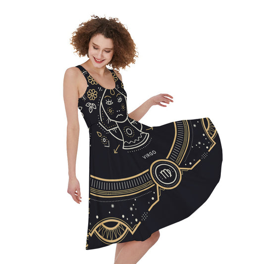 Vintage Virgo Zodiac Sign Print Women's Sleeveless Dress