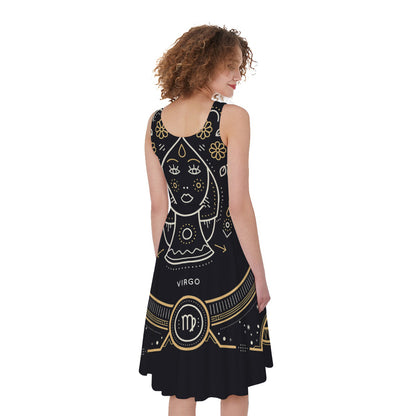 Vintage Virgo Zodiac Sign Print Women's Sleeveless Dress