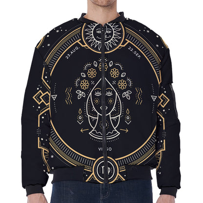 Vintage Virgo Zodiac Sign Print Zip Sleeve Bomber Jacket