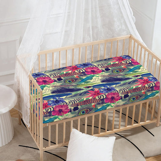 Vintage Watercolor Feather Print Baby Crib Sheet