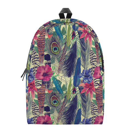 Vintage Watercolor Feather Print Backpack
