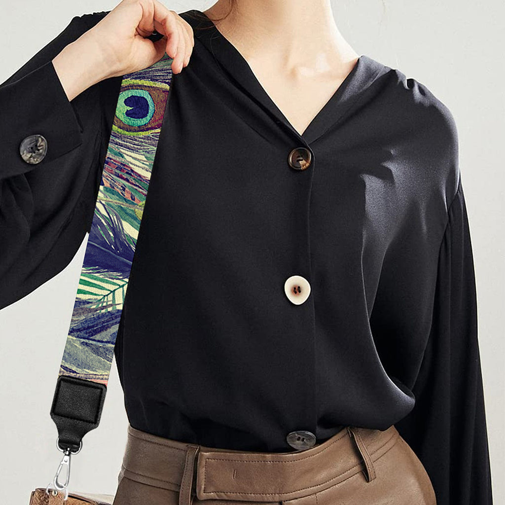 Vintage Watercolor Feather Print Bag Strap