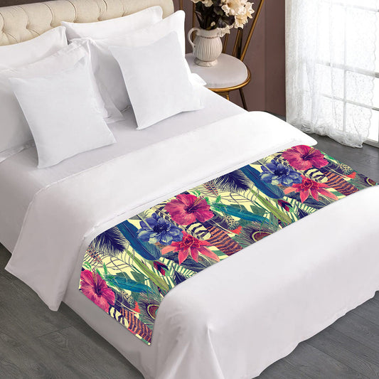 Vintage Watercolor Feather Print Bed Runner