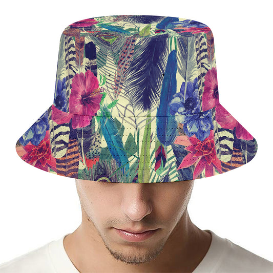 Vintage Watercolor Feather Print Bucket Hat