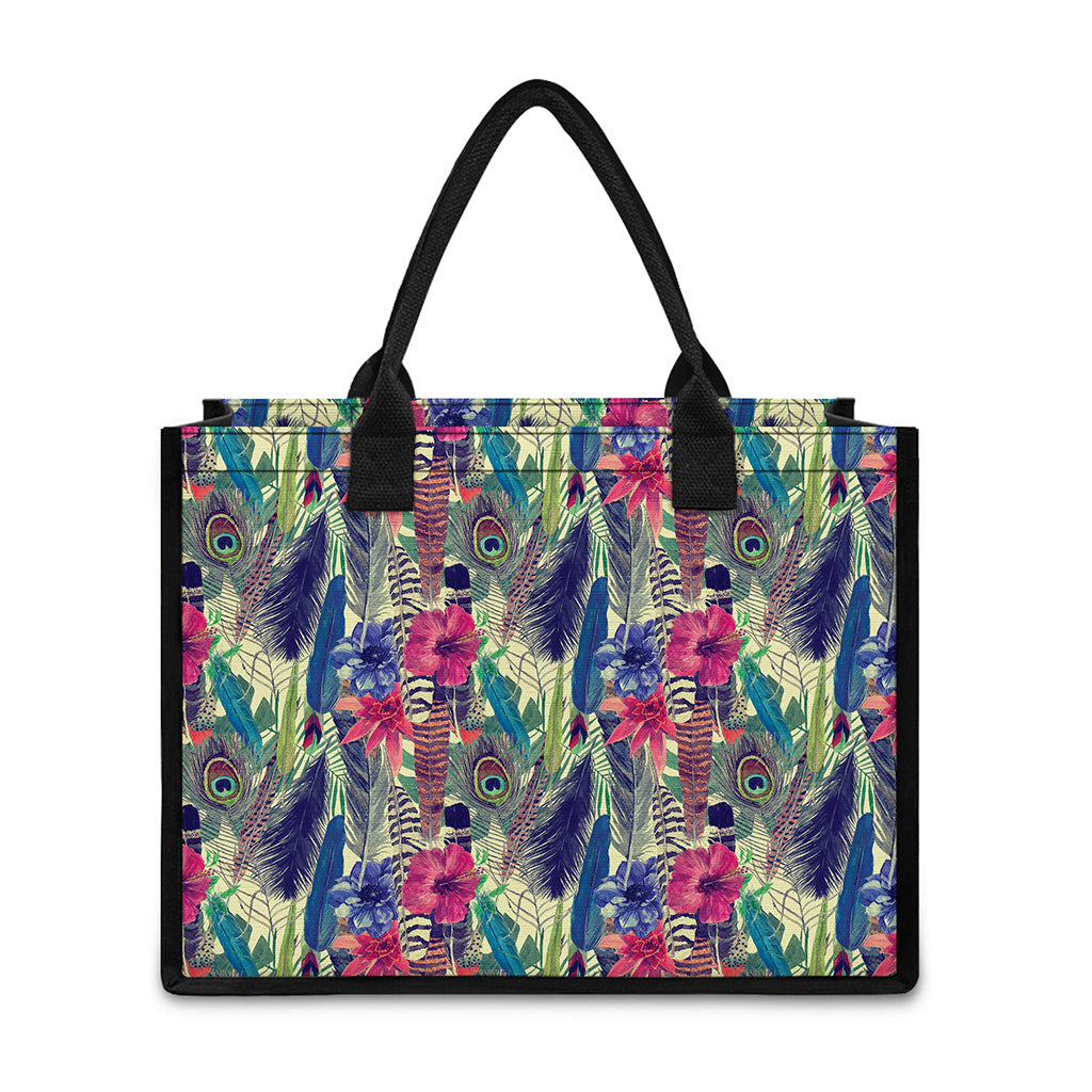 Vintage Watercolor Feather Print Canvas Tote Bag