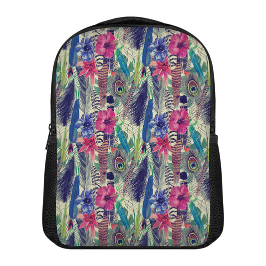 Vintage Watercolor Feather Print Casual Backpack