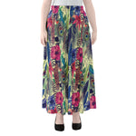Vintage Watercolor Feather Print Chiffon Maxi Skirt
