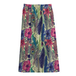 Vintage Watercolor Feather Print Cotton Front Slit Maxi Skirt