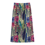 Vintage Watercolor Feather Print Cotton Front Slit Maxi Skirt