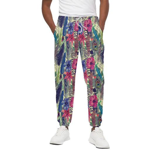 Vintage Watercolor Feather Print Cotton Pants