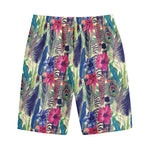 Vintage Watercolor Feather Print Cotton Shorts