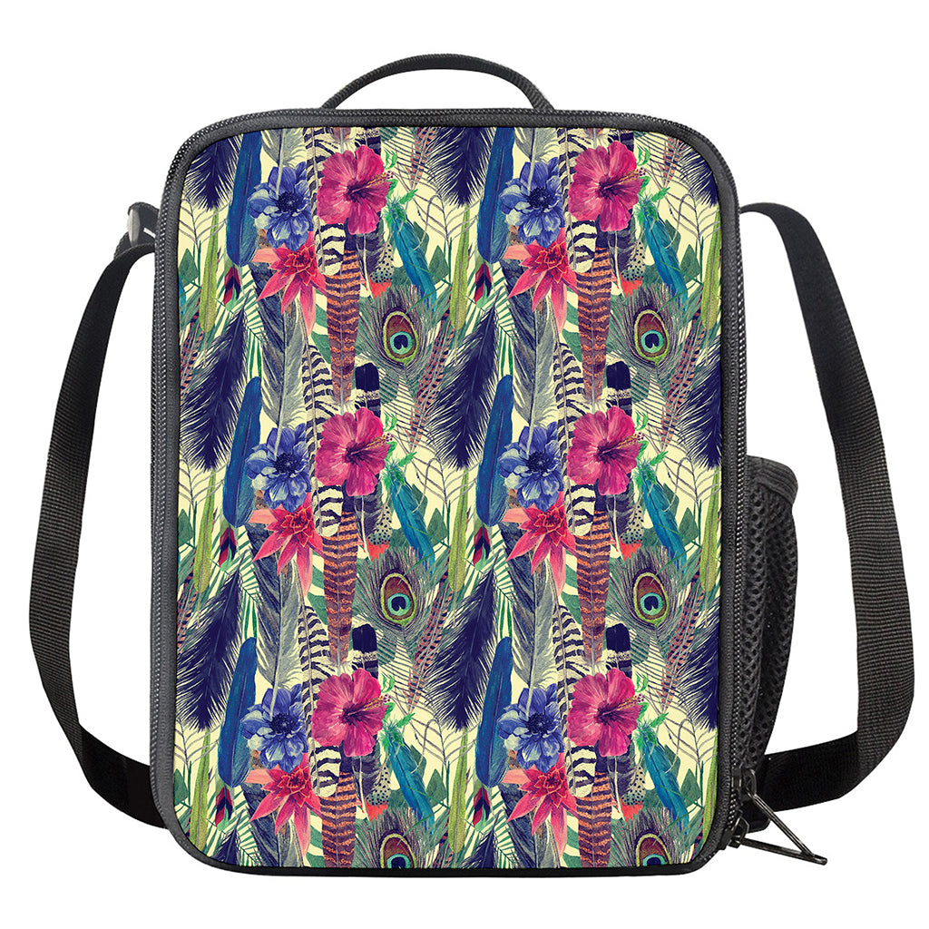 Vintage Watercolor Feather Print Crossbody Lunch Bag