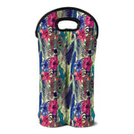 Vintage Watercolor Feather Print Double Neoprene Wine Tote