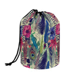 Vintage Watercolor Feather Print Drawstring Makeup Bag