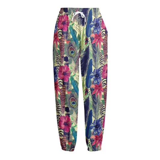 Vintage Watercolor Feather Print Fleece Lined Knit Pants