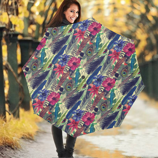 Vintage Watercolor Feather Print Foldable Umbrella