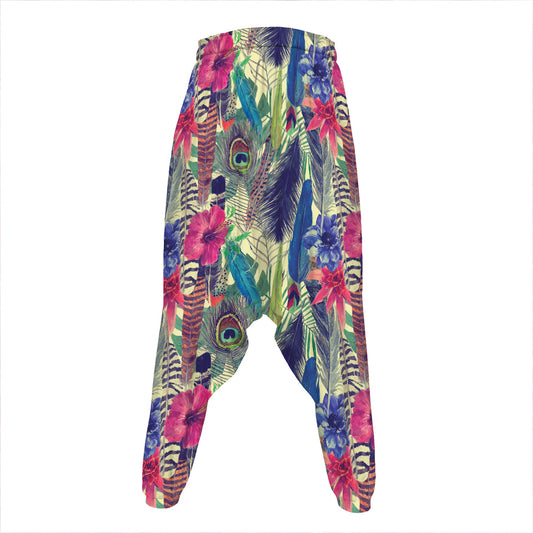 Vintage Watercolor Feather Print Hammer Pants