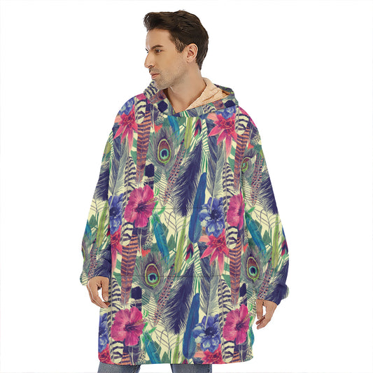 Vintage Watercolor Feather Print Hoodie Blanket